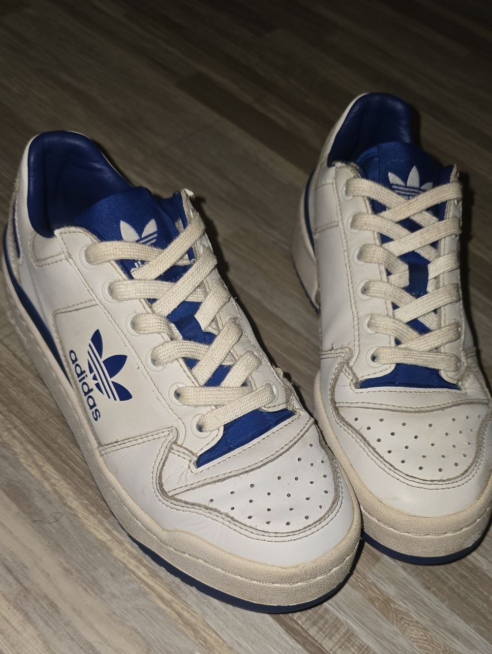 adidas White and Blue Retro Court Sneakers